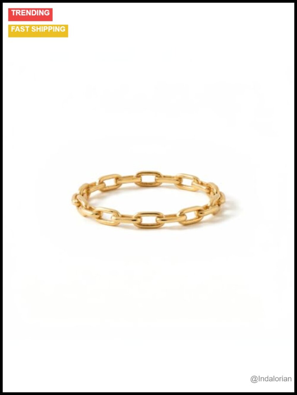 10K Solid Gold Paperclip Chain Ring Dainty Link Band Stackable Minimalist